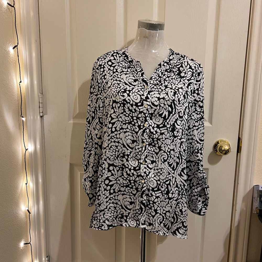Black & White Silk Button up Top